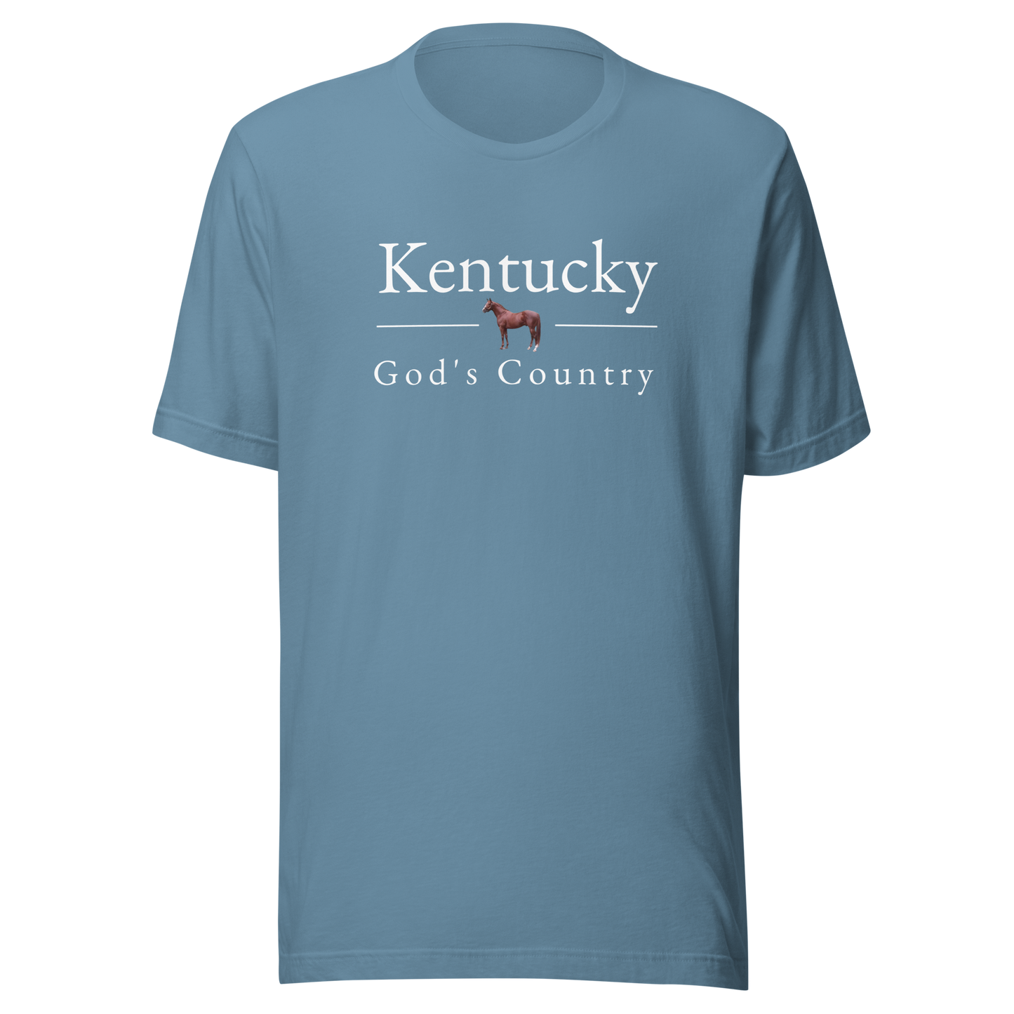 Kentucky God's Country Unisex tshirt steel blue front view by plaid cow designs